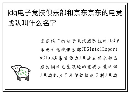 jdg电子竞技俱乐部和京东京东的电竞战队叫什么名字